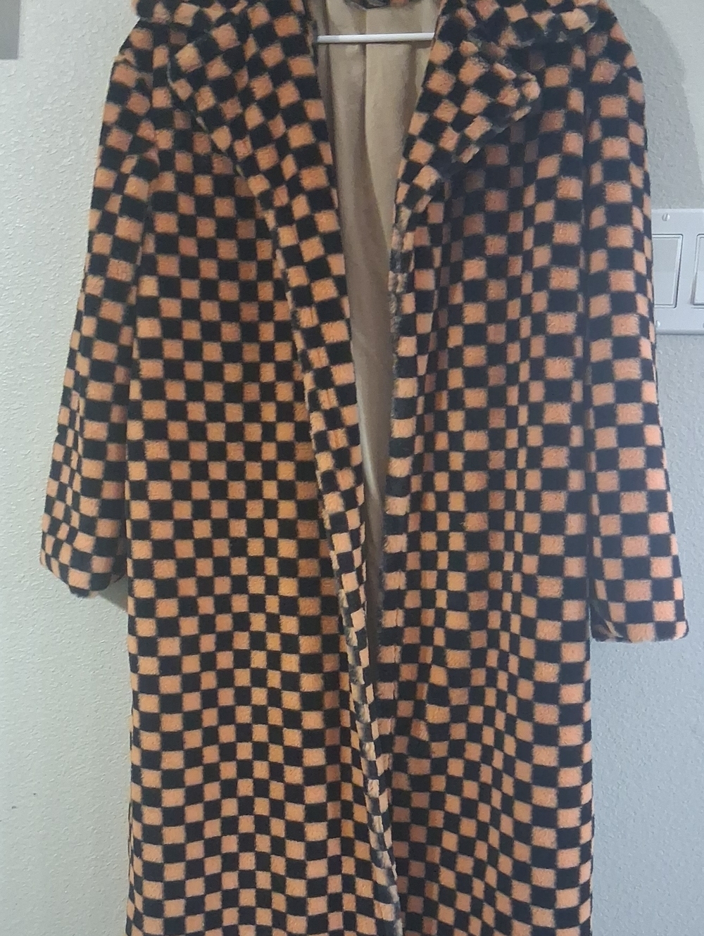 SHEIN Black & Tan Checkered Long Trench Coat Size 4